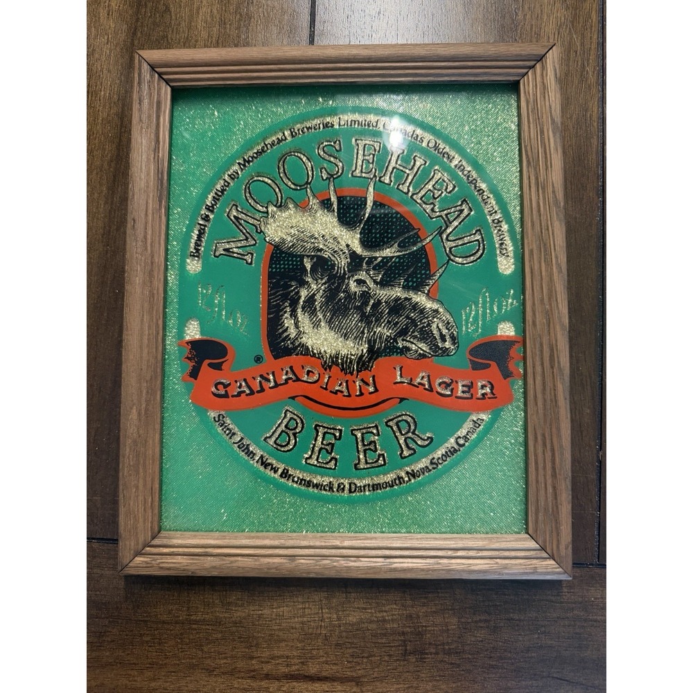 Vintage Moosehead Beer Sign 9x11 Framed Foil Art Reverse Glass Canadian Lager